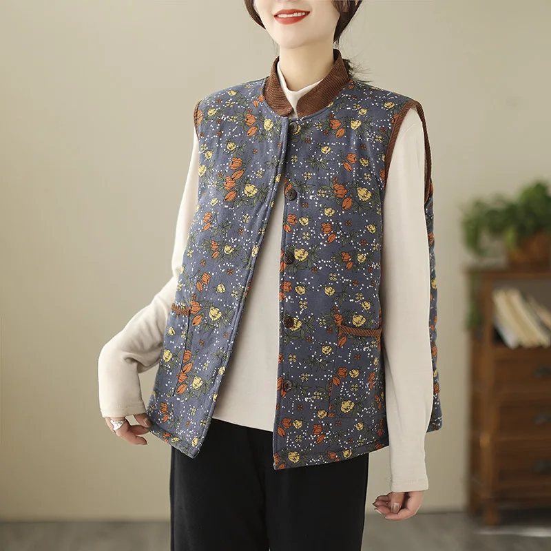 2023 Fashion Maternity Vest Coats Chinese Style Button Fly Pregnant Woman Floral Jackets Vintage Pregnancy Sleeveless Outerwear