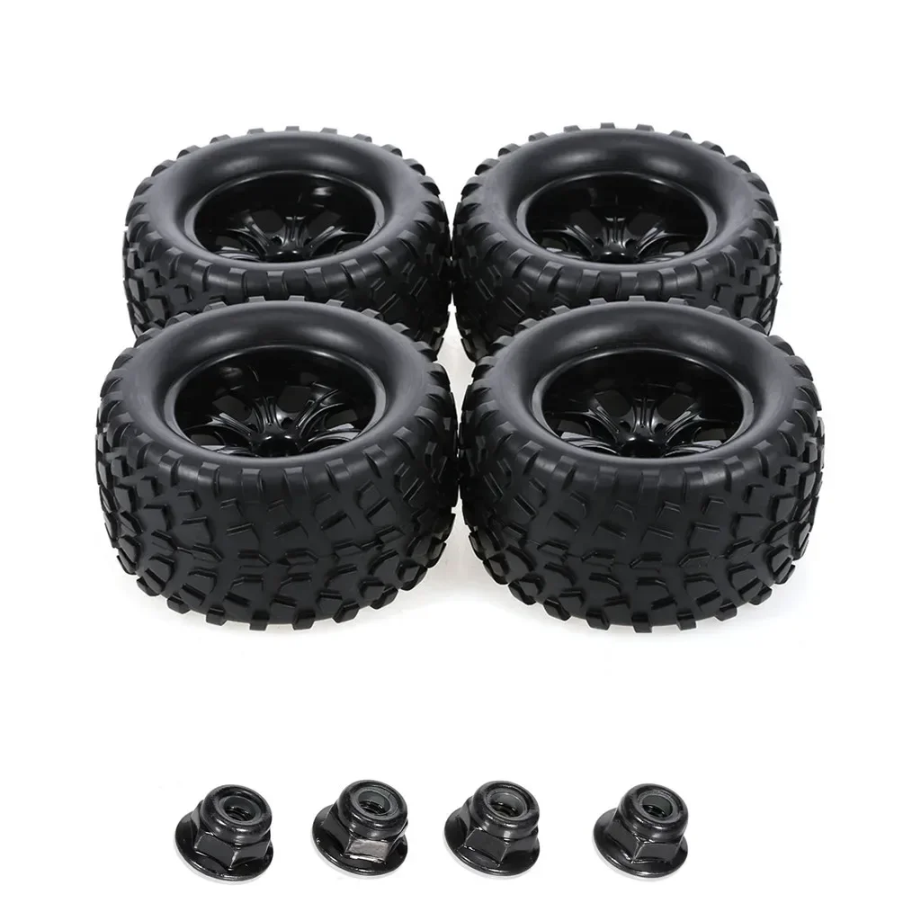 

4pcs 125mm Rubber 1/10 RC Monster Truck Tires and Wheel Rims 12mm Hex With Nylon 4mm Lock Nuts For Trxs Himoto HSP HPI Redcat