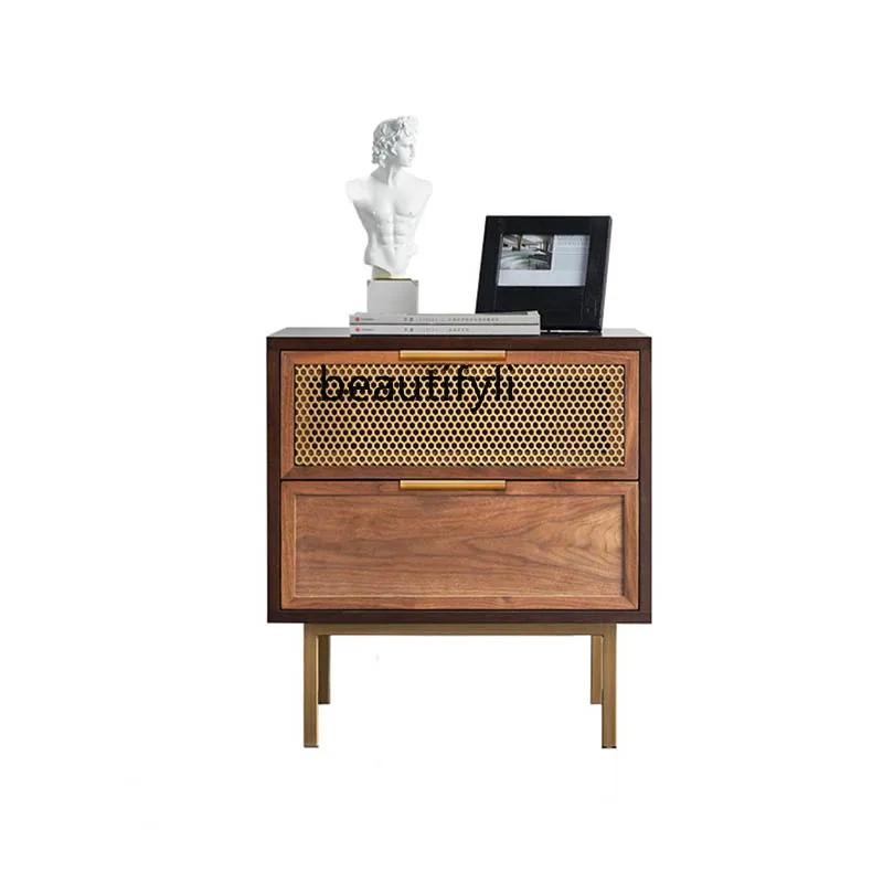 

Nordic Bedroom Solid Wood Bedside Cabinet Vintage Walnut Corner Table Side Table