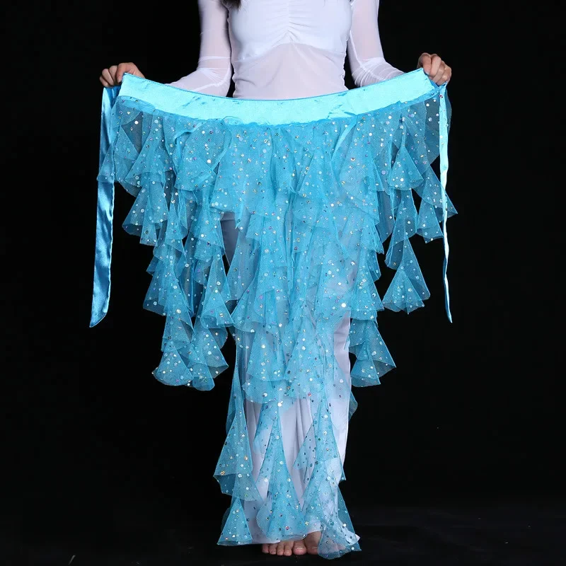 

Новый костюм для танца живота с кисточками, шифоновый набедренный шарф с бахромой, набедренный платок с волнистыми блестками для танца живота