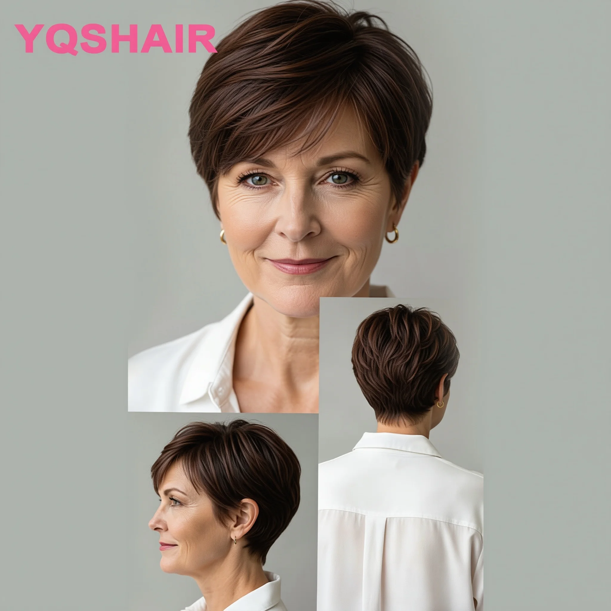 100% 천연 인모 숏 가발, 투명 인젝션 레이스 풀 헤드 가발, 자연스러운 볼륨감..