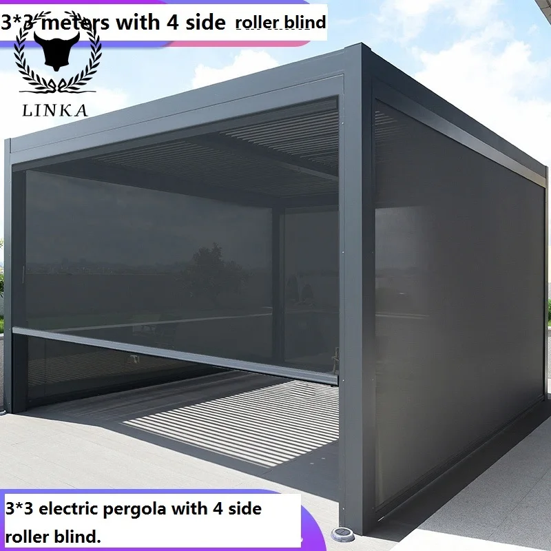 Gazebo Da Giardino Motorizzato In Alluminio Bioclimatica Sistemi Di Pergola Con Tetto A Lamelle In Alluminio Con Tenda A Rullo E Luci A Led Impermeabi