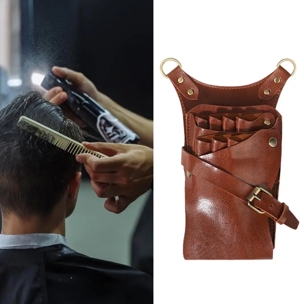 

Convenient Hair Scissor Bag Ergonomic Design Adjustable Strap Retro Barber Scissor Pouch Hair Salon Accessories