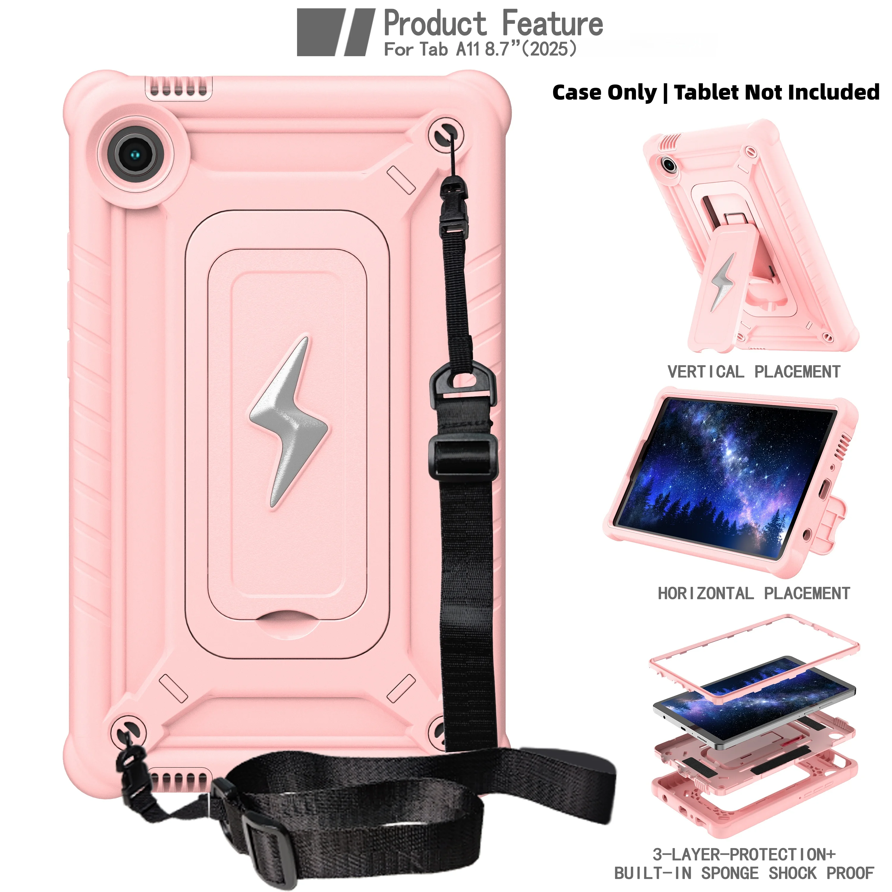Heavy Duty Shockproof Tablet Case with Stable Kickstand and Shoulder Strap
