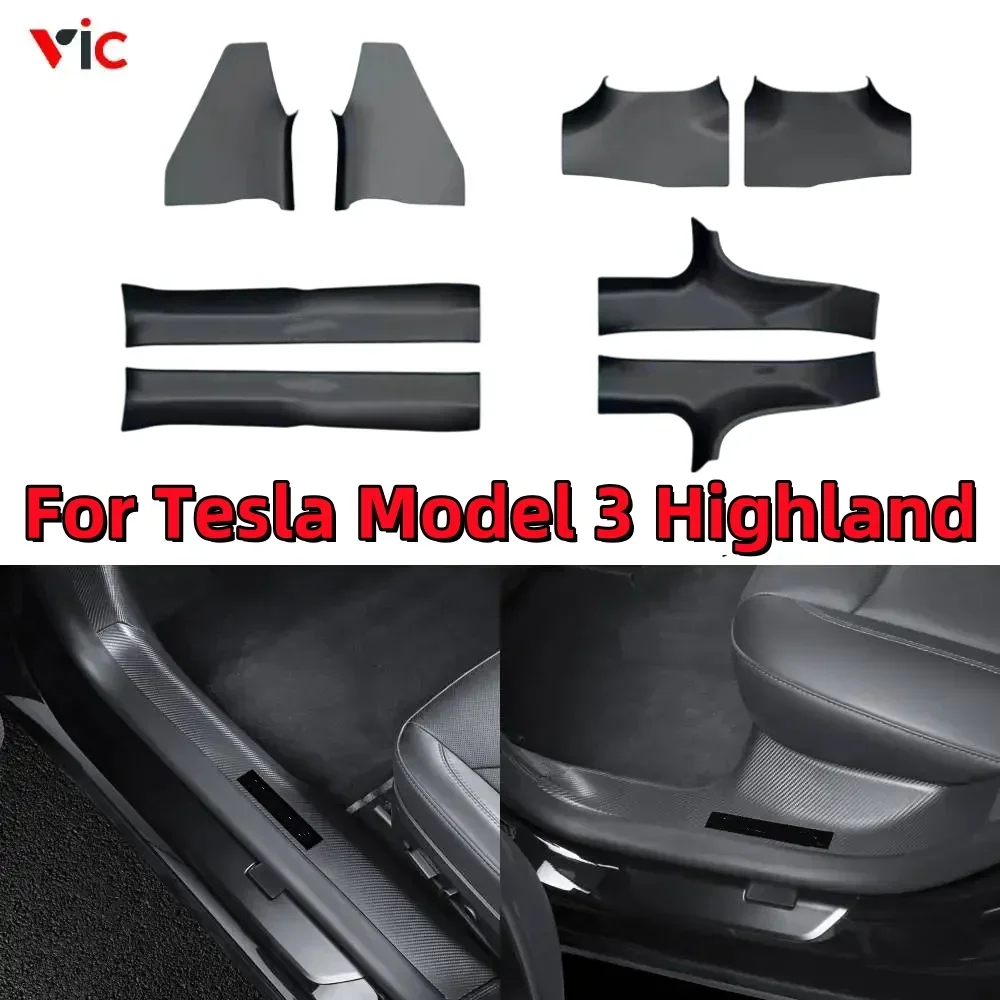 

For Tesla Model 3 Highland 2024 ABS Front Rear Door Entry Guard Inner Protector Plate Cover Trim Car Welcome Pedal Kick Pad