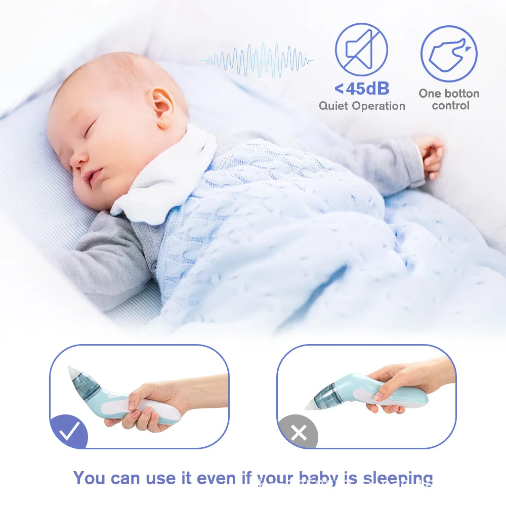 Baby Electric Nasal Aspirator Nose Suction Device Food Grade Silicone Mouthpiece 3 Suction Modes Soothing Music