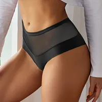 Sexy maille femmes culottes dentelle Lingerie transparente taille haute culotte creuse dame slips Sexy Lingerie femmes slips intimes 3