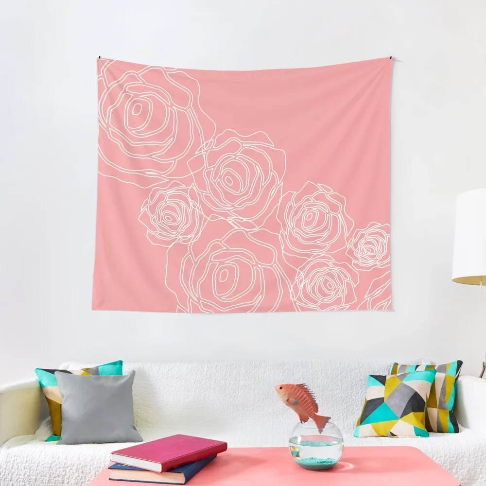 

Pink Rose flower line art Tapestry Aesthetic Decoration Wall Hanging Wall Tapestry