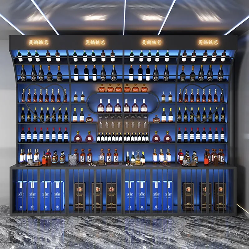Canteen Bar Wall Furniture For Home Wine Cellar Mini Whisky Coffee Organizer Wooden Drinks Glass Showcases Black Cabinet Shelves