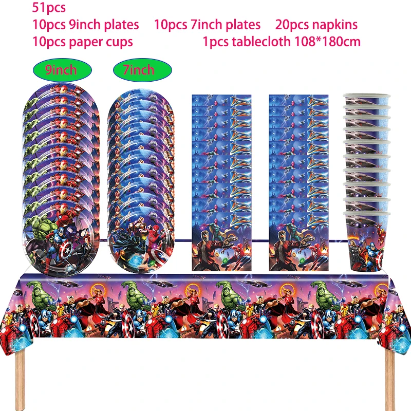 thumbnail image 1 of Decoración para fiesta de cumpleaños de superhéroes Globo de Los Vengadores Spiderman Iron Man Hulk Suministros para fiesta Vajilla Banner Telón de fondo, 1 of 5