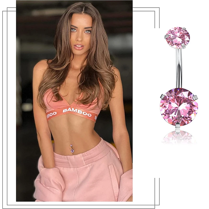 Steel Belly Button Rings Pink Crystal Piercing Navel Heart Style Navel Piercing Earring Belly Sexy Body Jewelry Ombligo