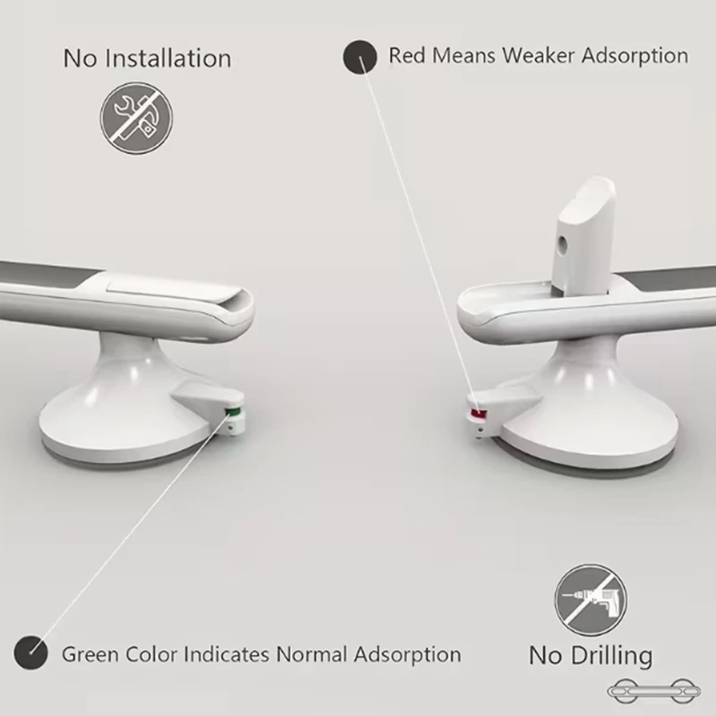 1pc Elderly Safety Handrail - No Drill Installation, Non-Slip Bathroom Grab Rail with Strong Suction Cup, Heavy-Duty Plastic Con