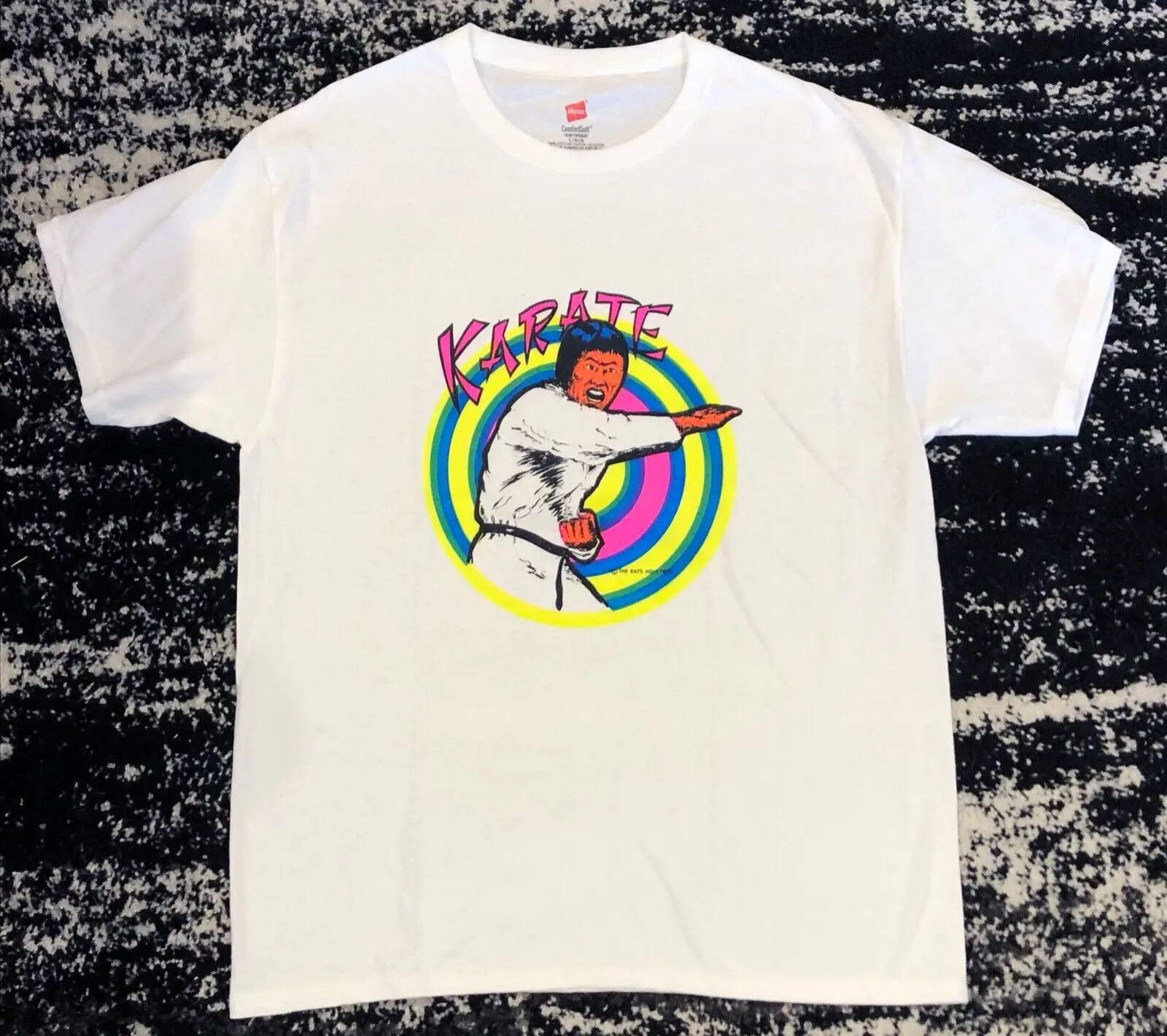 T-Shirt Retrò Novità Anni '70 Vintage Iron On Rats Hole Karate Large