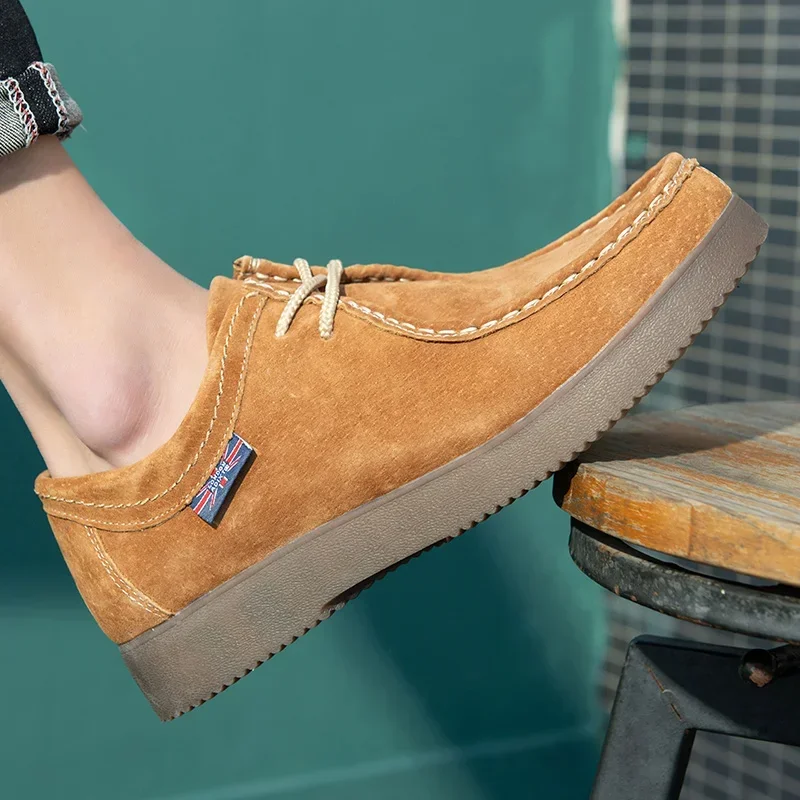 Mens Casual Suede Leather Walking Sport Shoes Lace-up Outdoor Antiskid Sneakers Business leather shoes anti slip shoes