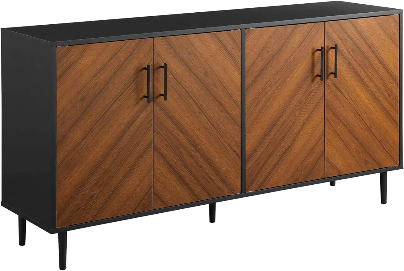 

Fehr Modern 4 Door Bookmatch Buffet, Buffet Double Door/Buffet Double Door+ Stand,Acron Black, Ash Brown/Solid White,White/Teak