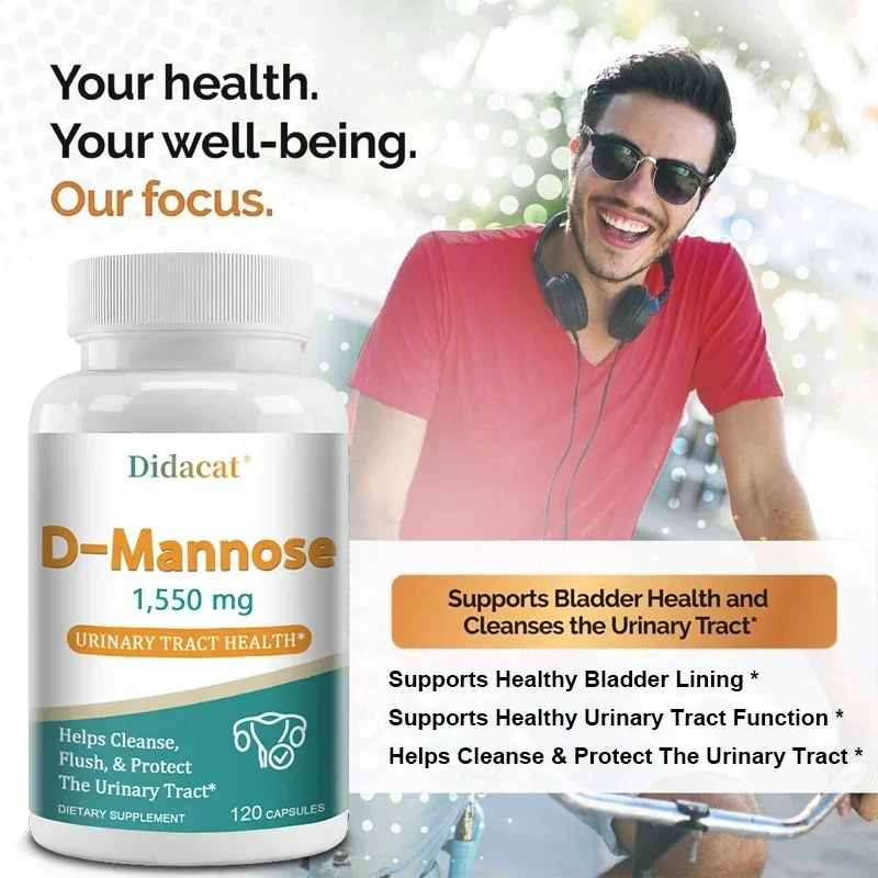 120 Capsules D-Mannose- D-Mannose Supplement for Healthy Urinary Tract, Urinary Tract Support, Unflavored, Gluten-Free, 1500 Mg