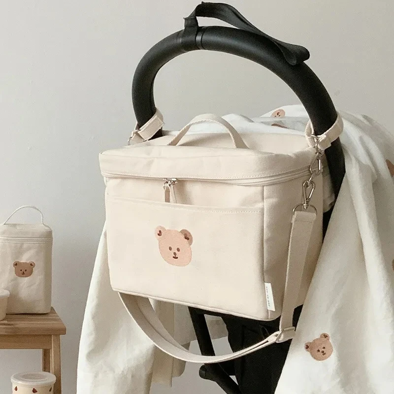 

New Mommy Insulation Bag Embroidered Bear Baby Stroller Portable Storage Bag