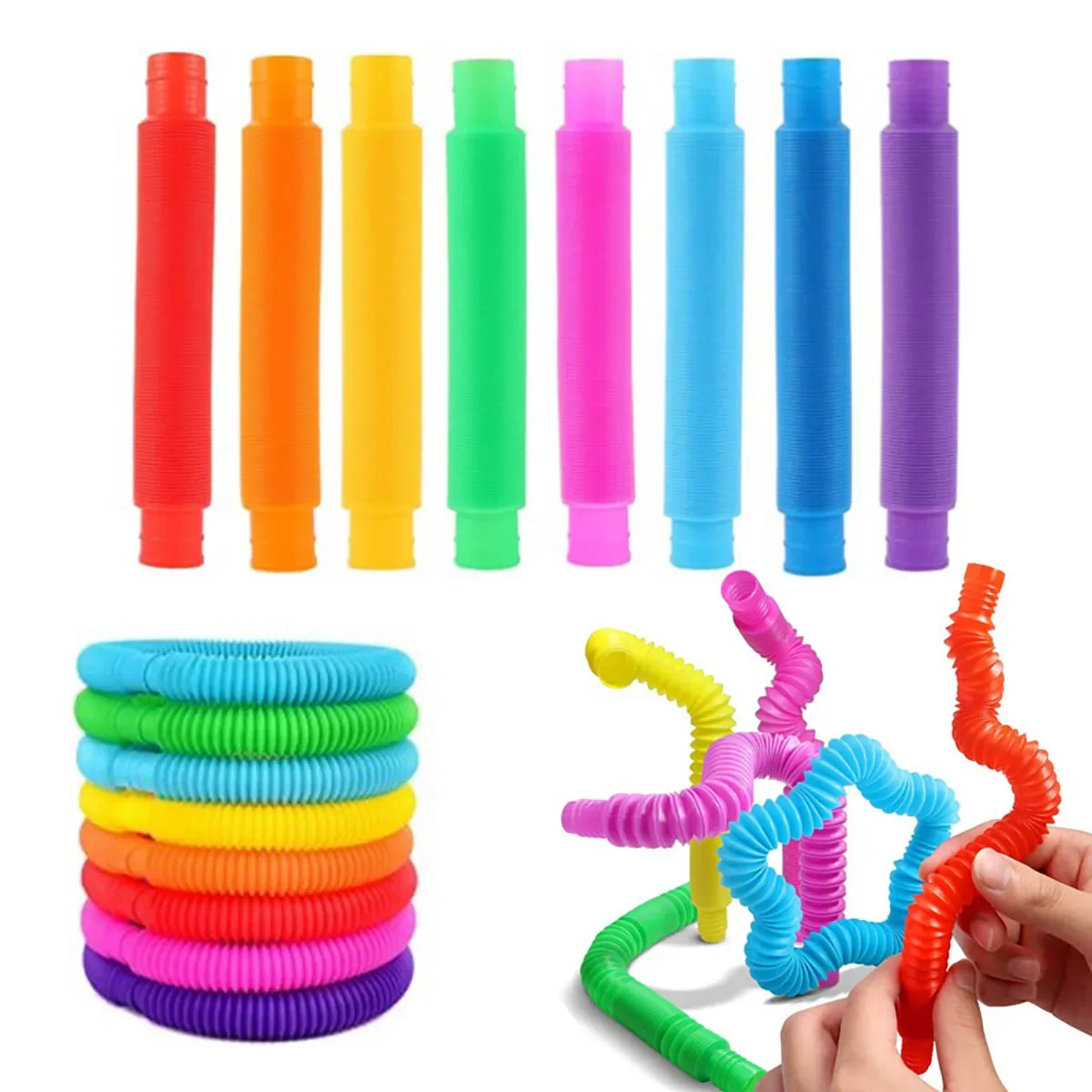 Fidget Toys 10-30PCS Colorful Telescopic Tubes Fidget Toys Plastic Sensory Pop Tubes Stress Relief Toys Adults Decompression Kids Gifts