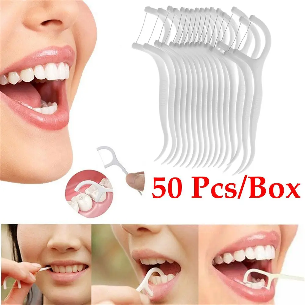 50/100PCS Portable Disposable Dental Floss Toothpicks Teeth Cleaning Brush Interdental Oral Hygiene Care Tools
