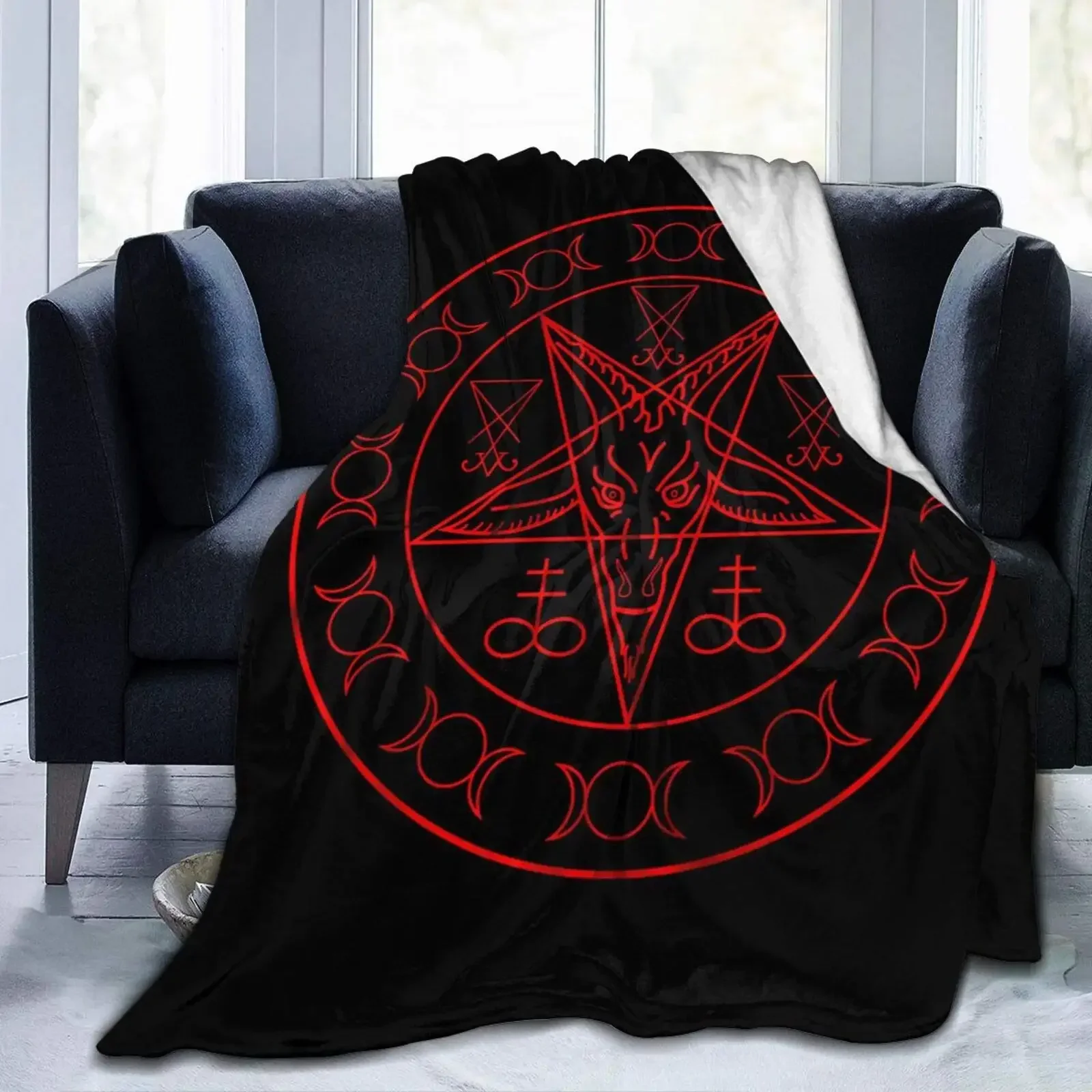 Satanic Wiccan Symbols Goat Blanket,Soft Cozy Plush Flannel Throw Blanket for Men Woman Adults Luxury Warm Blanket Home Decor 2