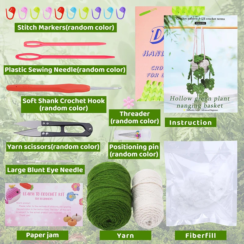 Leaf Potted Plant Crochet Kit Beginner Knitted Crochet Starter Yarn Material With Complete Tool Home Car Hanging Decor