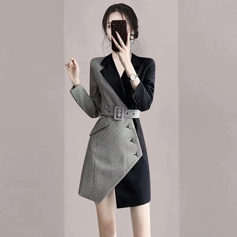 

2024 Spring and Autumn Women Wear New Loose and Fake Two Piece Suit Skirt Dresses Ladies Celebrity Style Design Sense Commuting