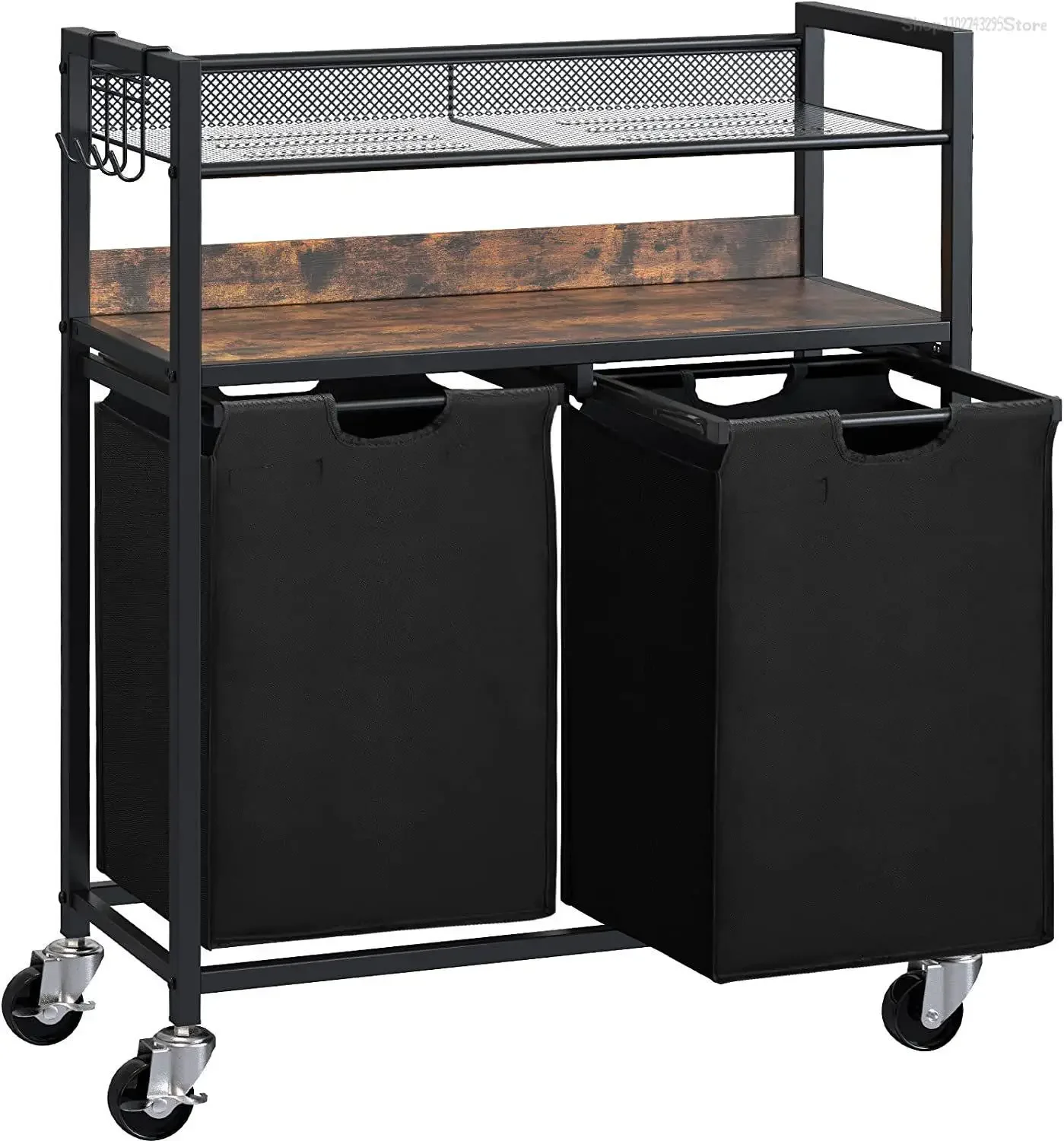 

Double Layer Dirty Clothes Basket Oxford Cloth 600D Cloth Sleeve Wheeled Trolley Laundry Cart Can Be Moved and Removed