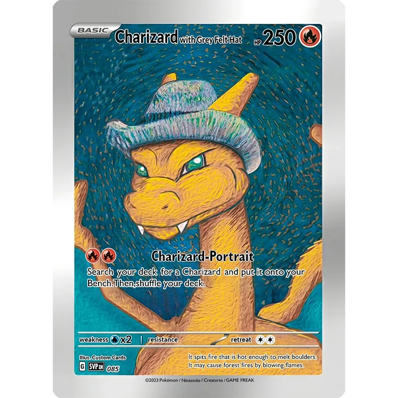 Pokemon cards DIY Pokemon Netherlands Van Gogh Museum Pikachu Charizard self made collection cards game anime Japanese letters cards gift toy