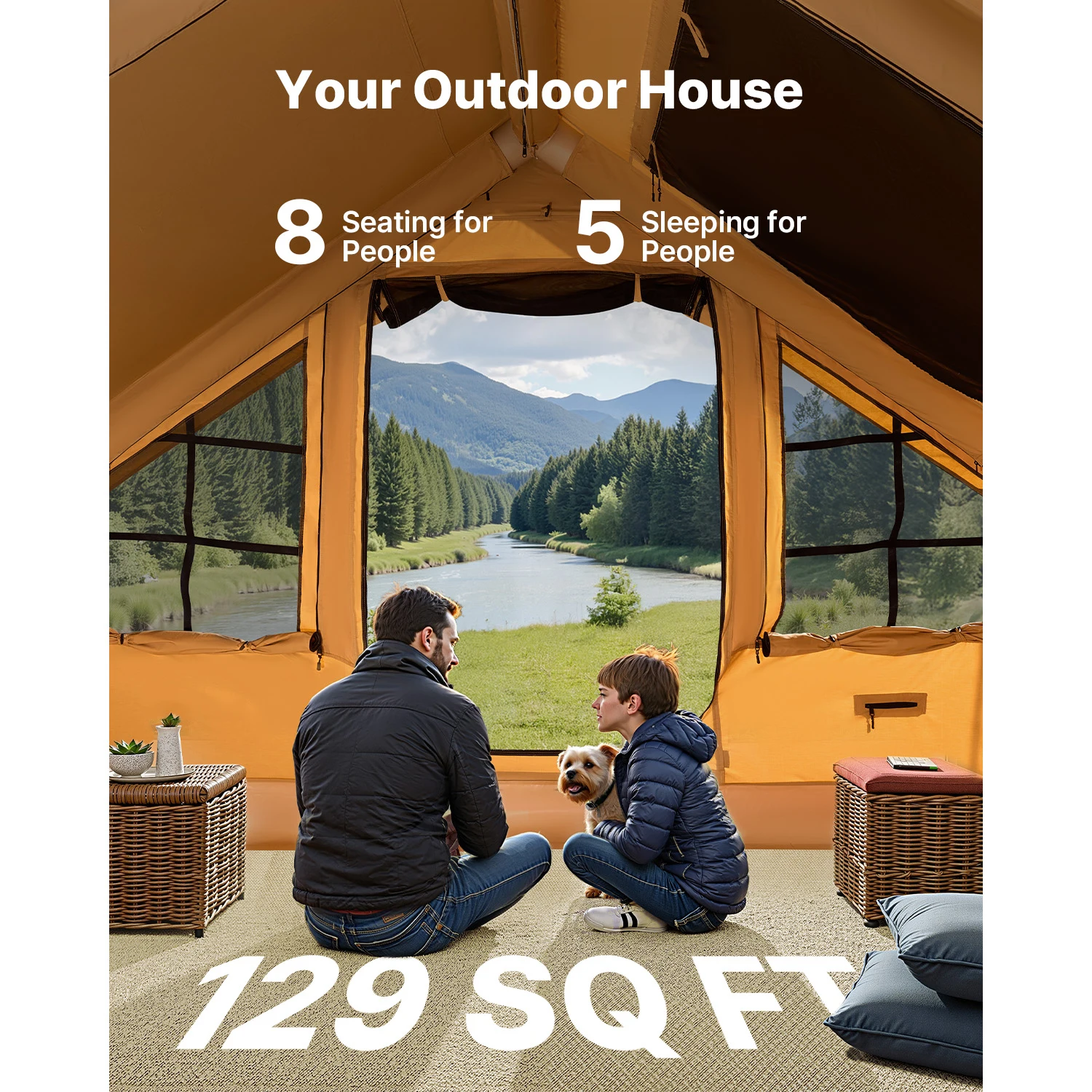 Inflatable Camping Tent with Skylight and Stove Jack