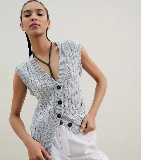 

New Spring/Summer Ladies Sequined V-Neck Slim Knitted Vest