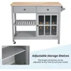 42" Kitchen Island Cart on Wheels, Rolling Storage Cabinet Station with Solid Wood Top, 2 Drawers, Towel Rack, Open Display Shel 5