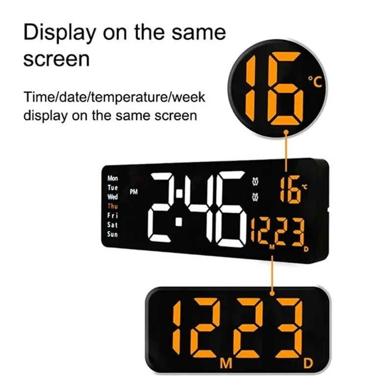 13/16 Inch Led Grote Digitale Wandklok Afstandsbediening Temp Datum Display Helderheid Instelbaar Dual Alarmen Klok Huisdecoratie