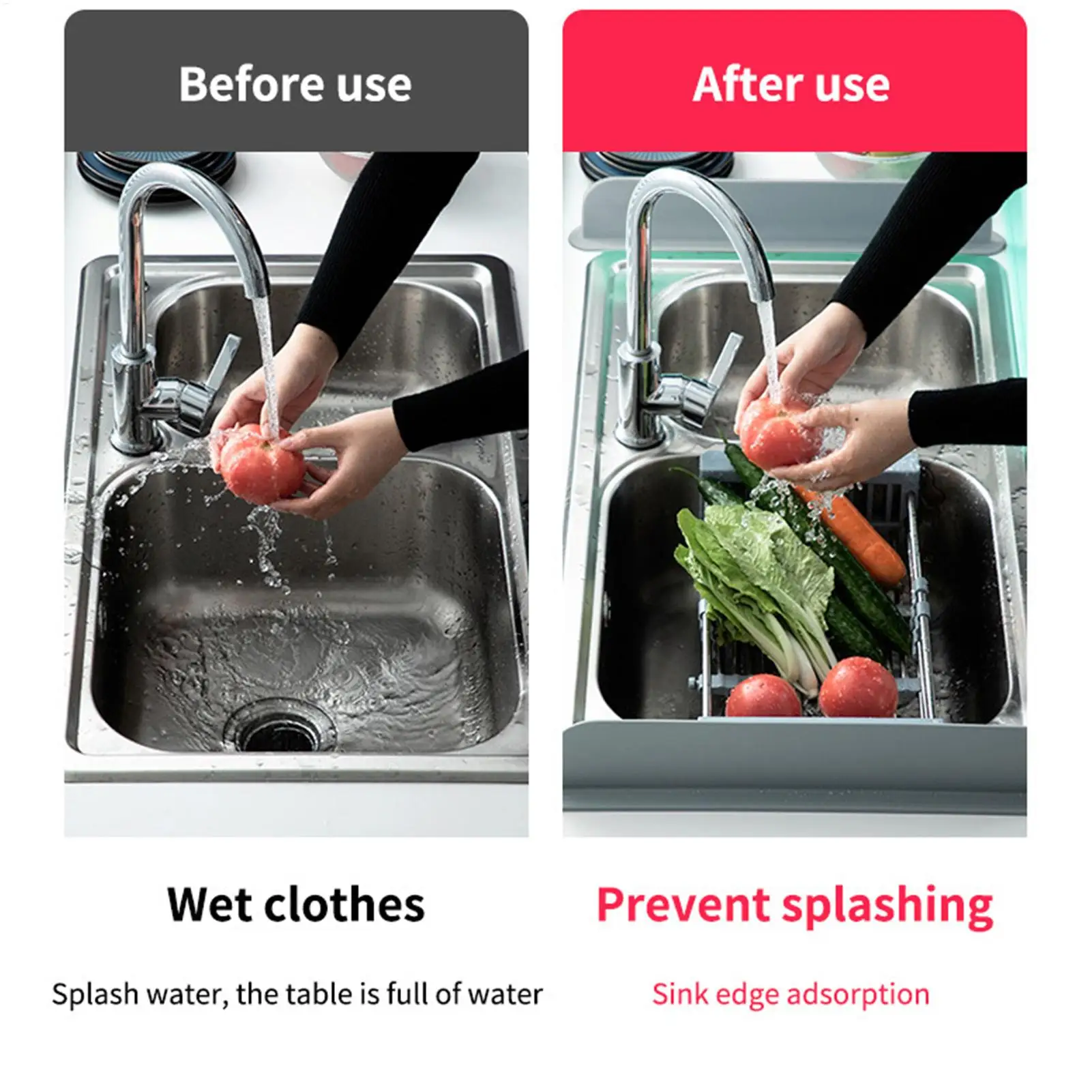 Silicone Sink Baffle Kitchen Splash Guard Water Barrier Washing Dishes Vegetables Adhesive Partition
