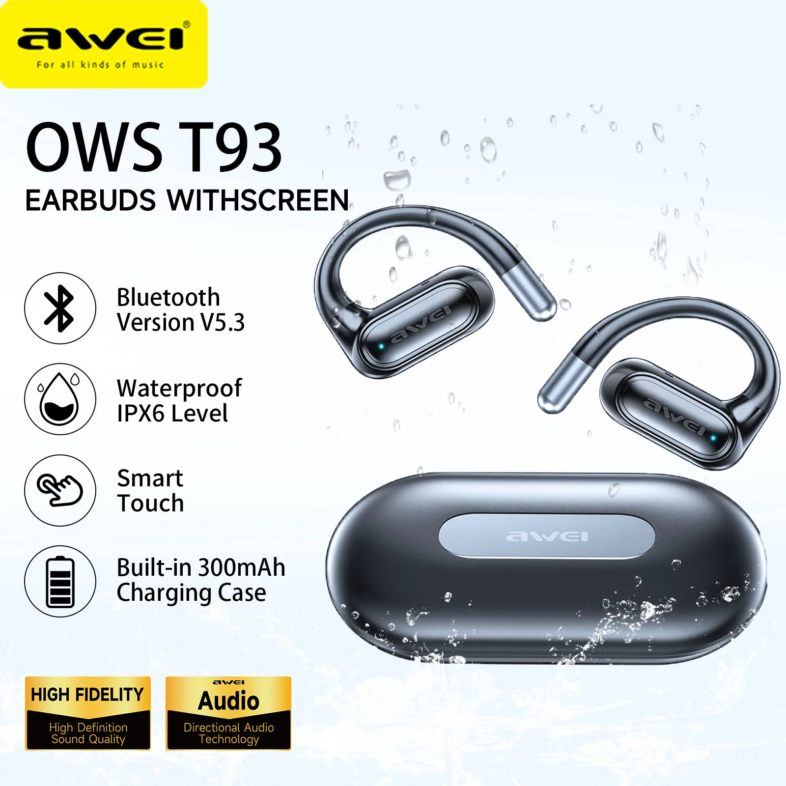 Awei T93 Air Conduction Bluetooth Earphones HiFi Stereo