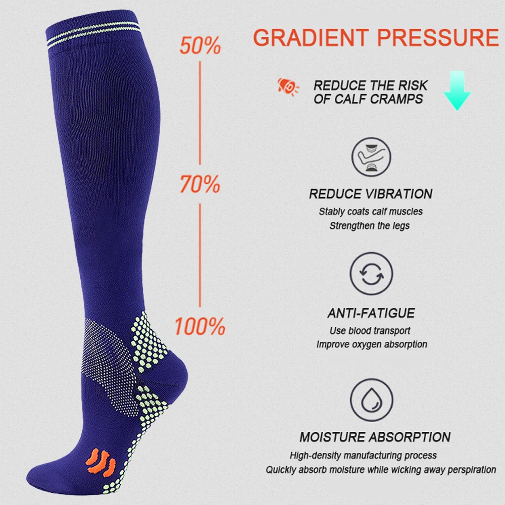 1 Pair Compression Socks for Men Women 20-30mmhg Knee High Support for Sports Nurses Circulation Flight Athletic