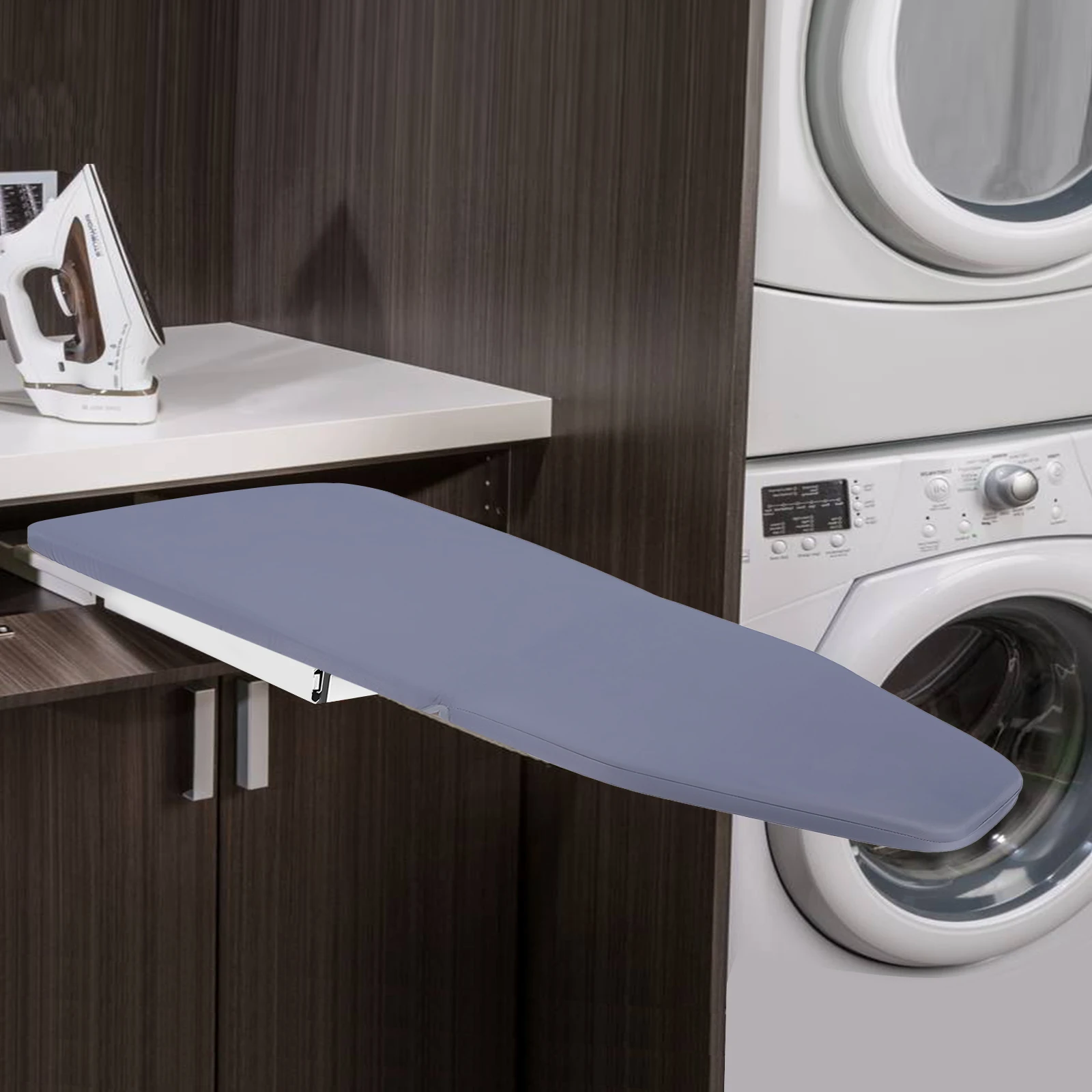 Modern Grey Foldable Ironing Board 180&deg; Free Rotation Cabinet Mount Push-Pull Thickened MDF Board