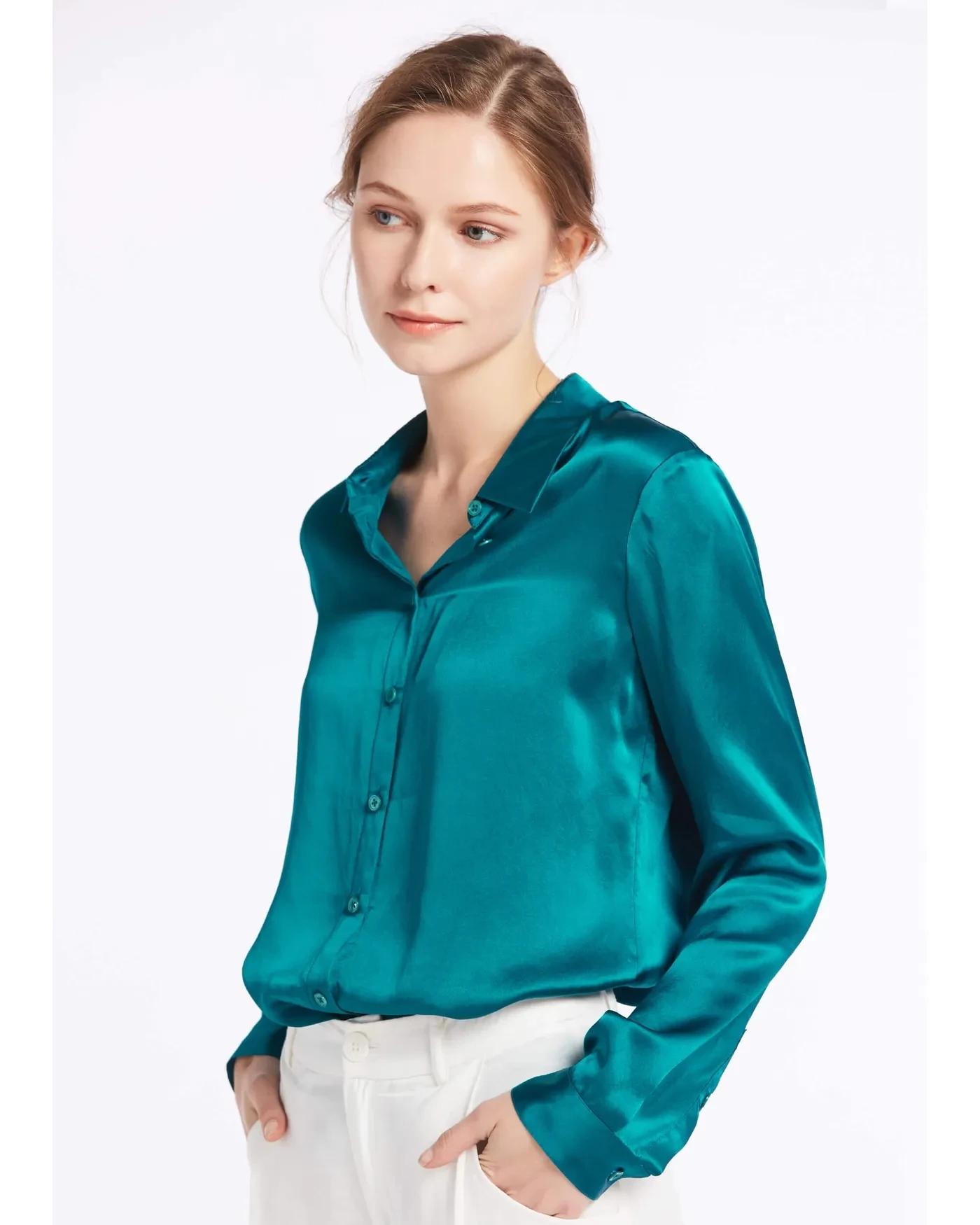YUNFREESILK Classic Button Silk Shirt 19MM Luxury Classic Women Long