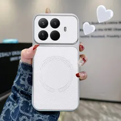 Magnetic Wireless Charging Luxury Leather Texture Shockproof Soft Back Premium Bumper Cover for Xiaomi 17T Pro (White)
