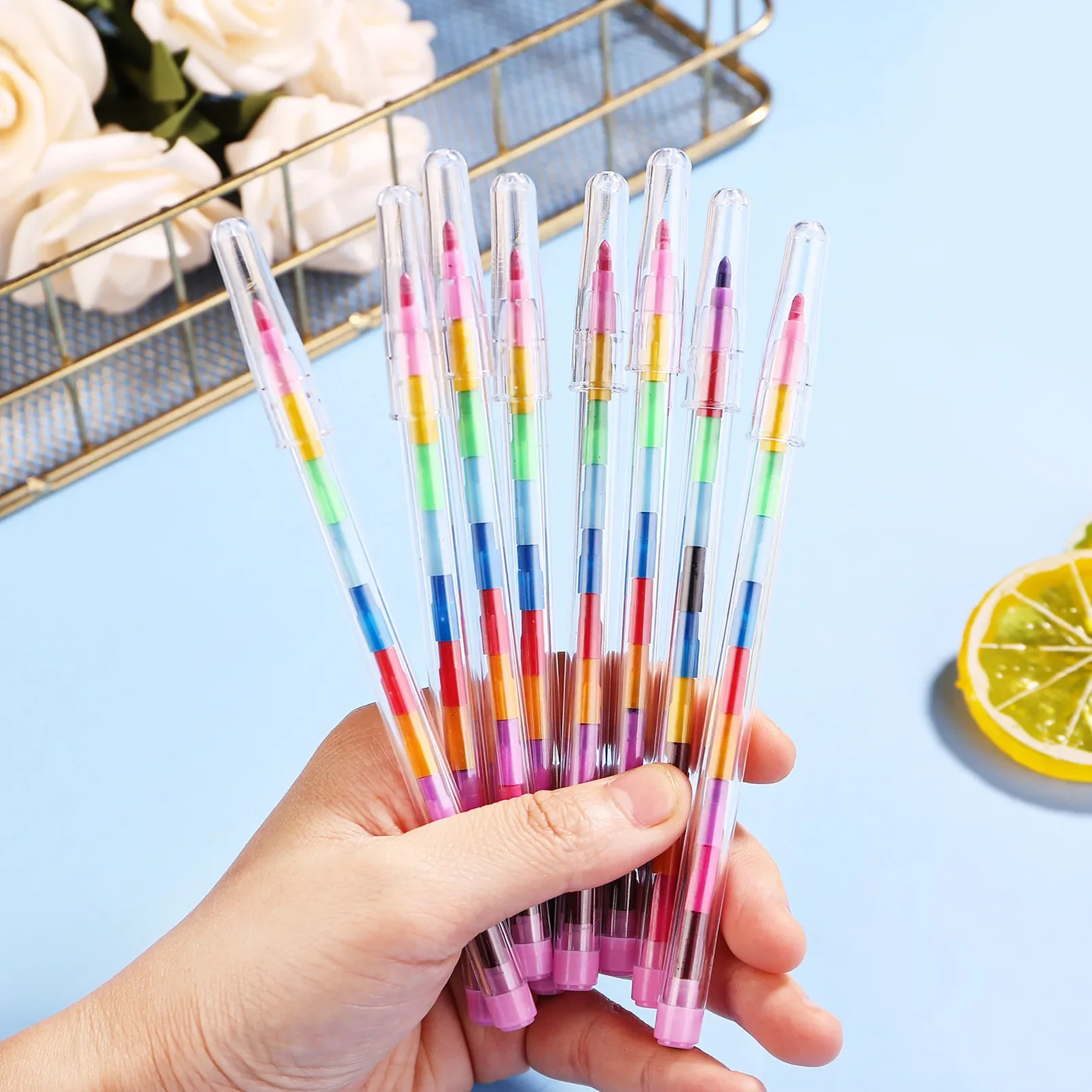 10pcs Stackable Crayons Pencil Colorful Painting Graffiti Kid Party Supplies Birthday Gift Kindergarten School Teacher Prizes 2