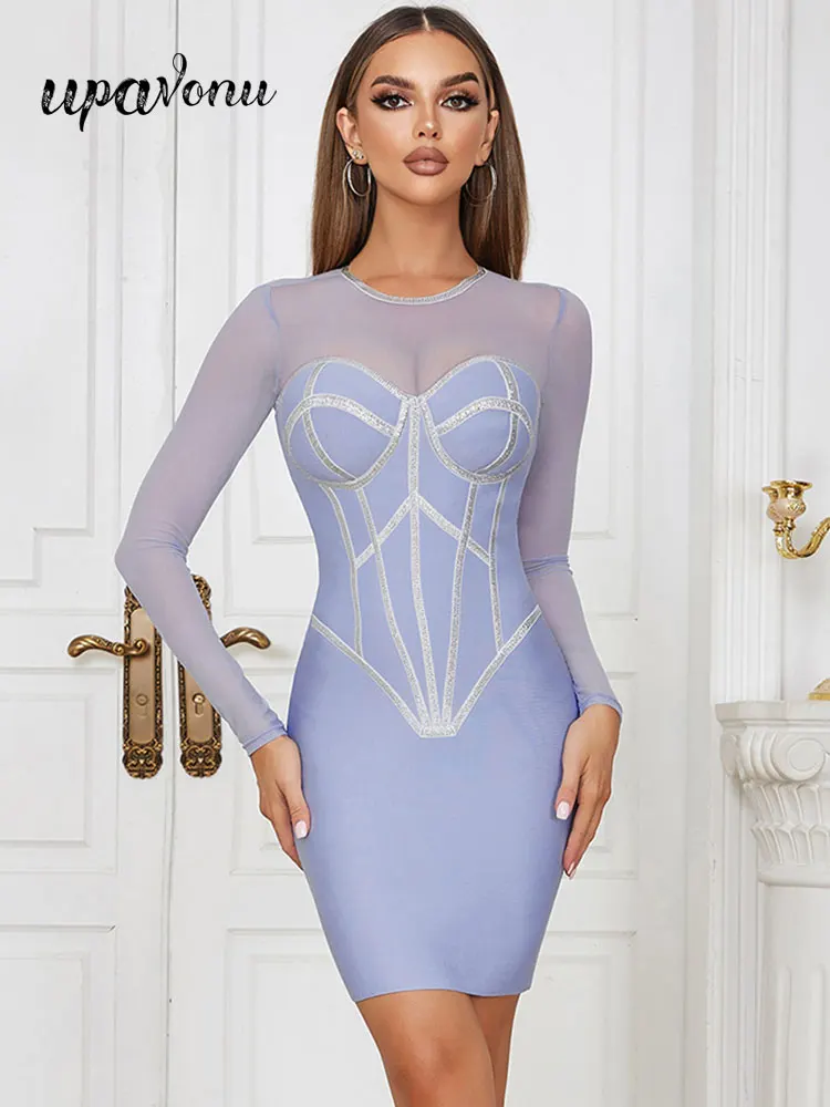 2023-primavera-sexy-vestido-feminino-bandage-vestido-o-pescoco-manga-longa-bodycon-perspectiva-tule-retalhos-mini-vestido-de-festa-a-noite-vesidos