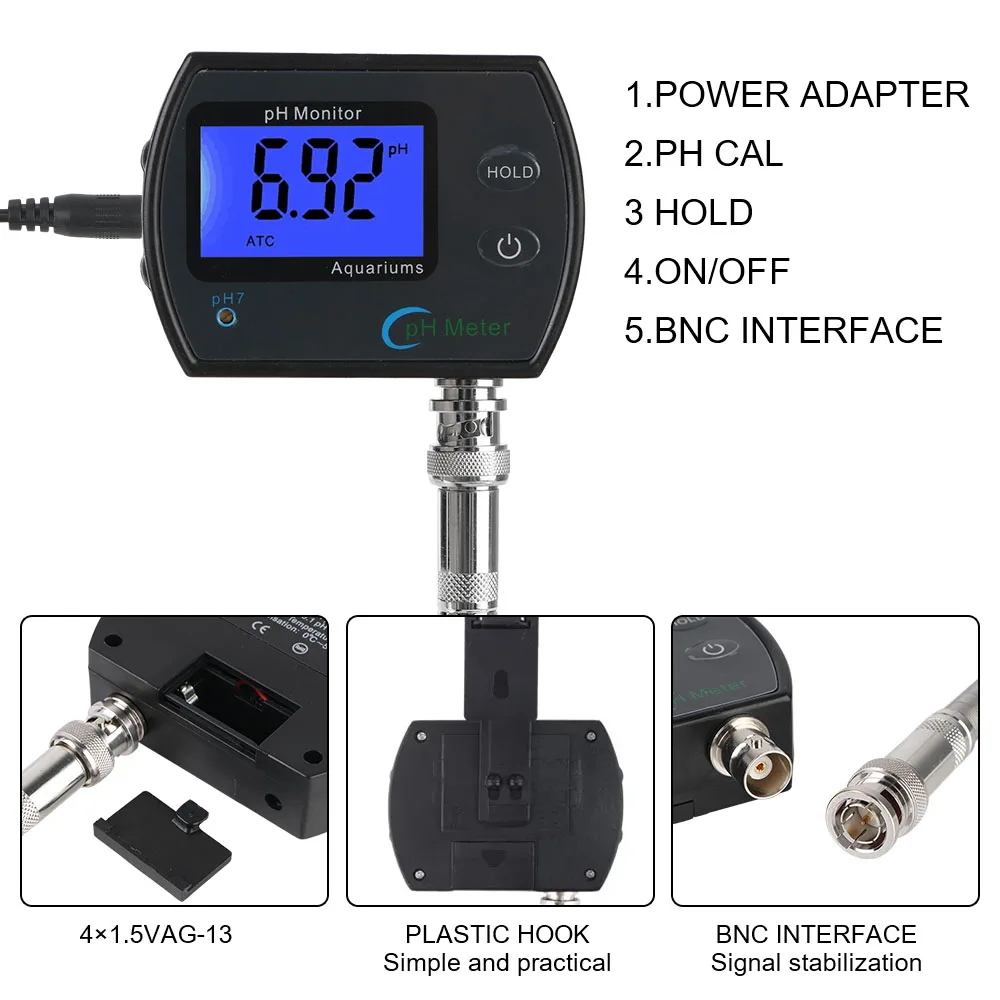 For Aquarium Multi-parameter Water Quality Monitor EU plug Professional Accurate Online pH monitor Acidometer pH Meter