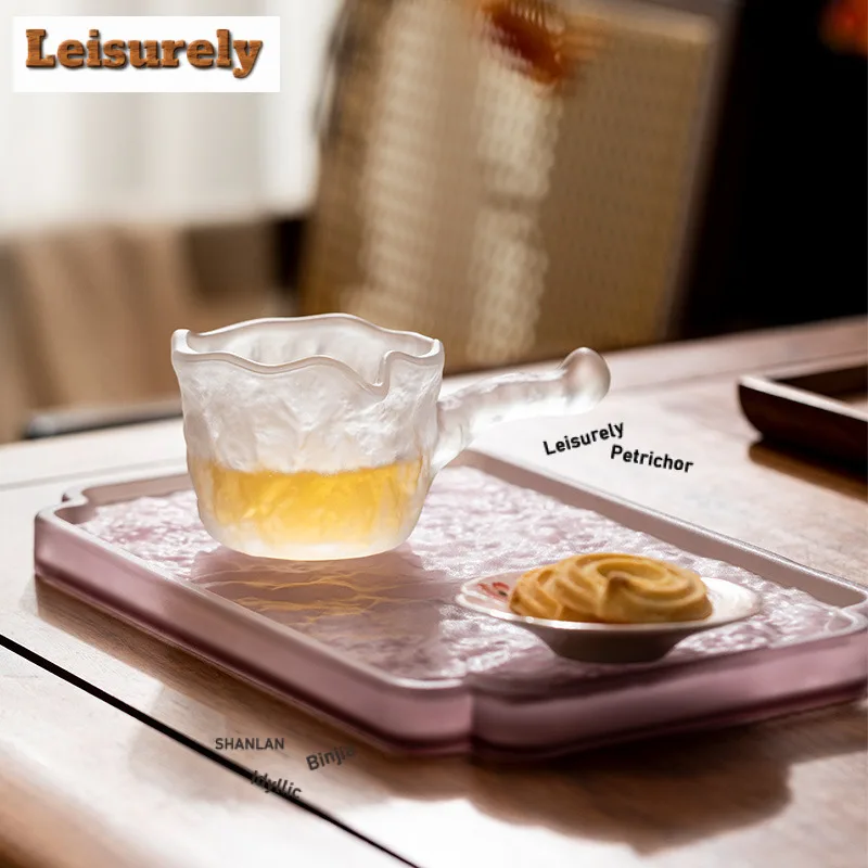220ml Lotus Pond Moonlight Glass Side Handle Tea Pitcher Pour Tea Cha Hai Dispenser Justice Cup Fair Mug Tableware Supplies Gift