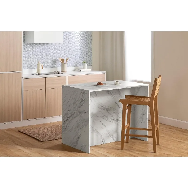 South Shore Myro Kitchen Island, Faux White Marble and White 3