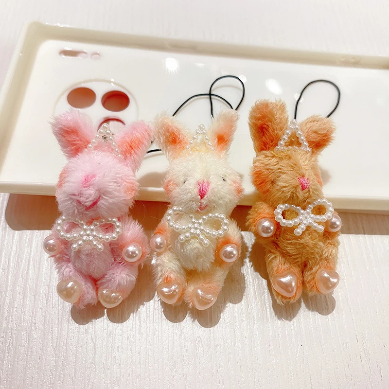 

1Pc Cute Pearl Rabbit Key Chain Cartoon Bunny Doll Pendant Key Ring Backpack Charms Car Decoration Bag Accessories