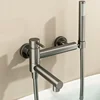 Bathroom Bathtub Shower Faucet with Swivel Tub Spout and Handhold Shower Brass Wall Mounted Hot Cold Water Mixer Bath Tap 1
