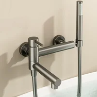 Bathroom Bathtub Shower Faucet with Swivel Tub Spout and Handhold Shower Brass Wall Mounted Hot Cold Water Mixer Bath Tap 1
