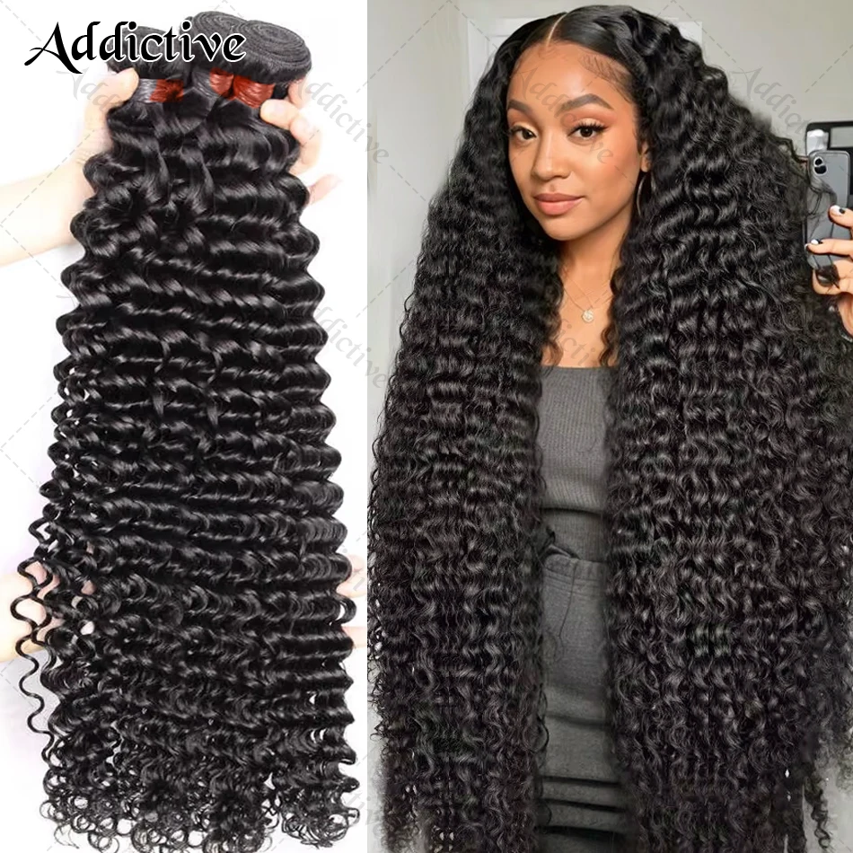Deep Wave Unprocessed Raw Hair Extensions Bulk Human Hair For Braiding Quick Weave Loose Curly Double Weft Bundles 30 40Inch human hair bundles
