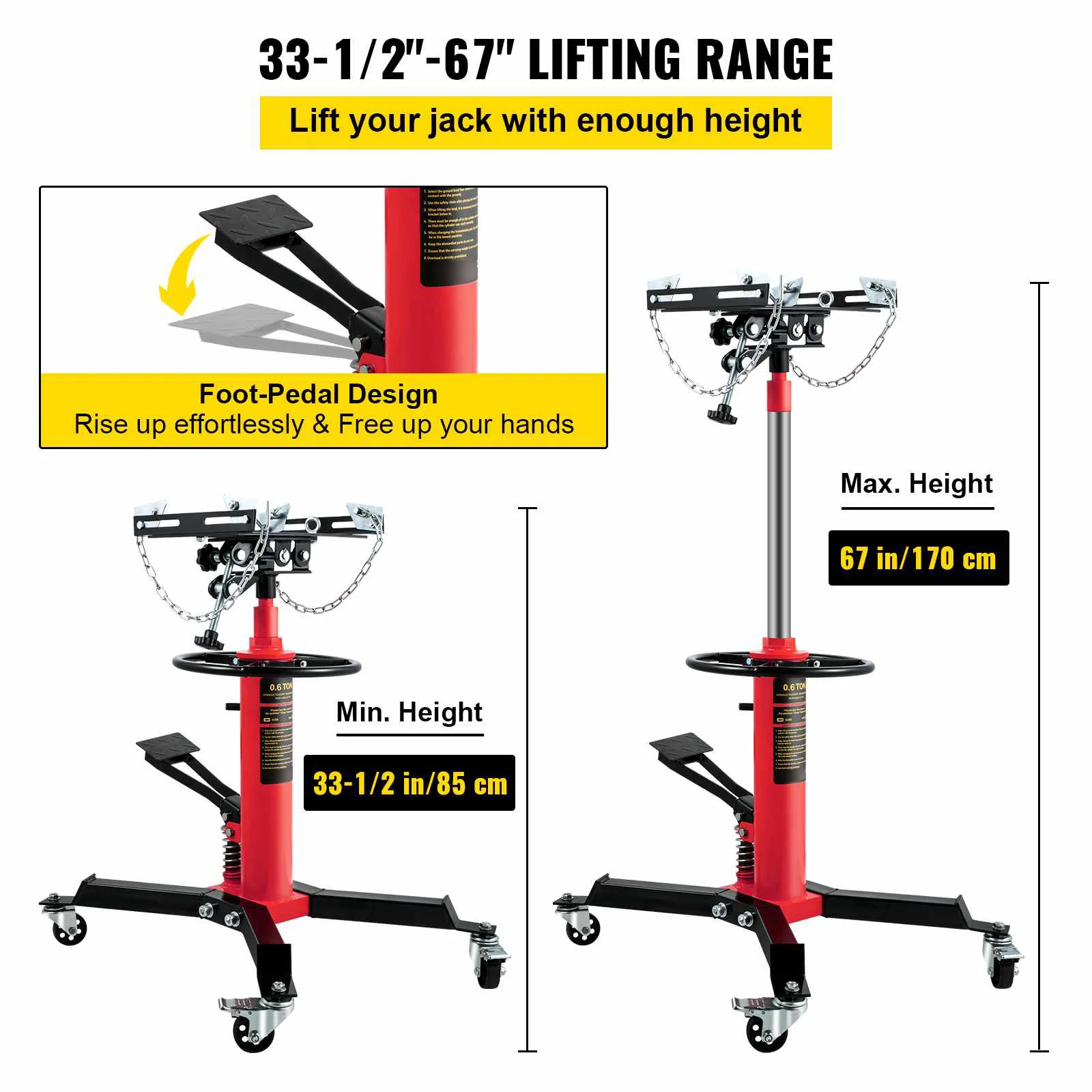 SucceBuy Car Lift Jack Hydraulic Telescopic Transmission Jack Floor Jack Stand with Foot Pedal 360° Swivel Wheel Shop Lift Hoist