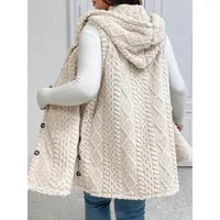 Plus Size 1XL-5XL Women's Textured Hooded Vest Sleeveless Hoodie Coat Button Down Faux Fur Coat - Image 4