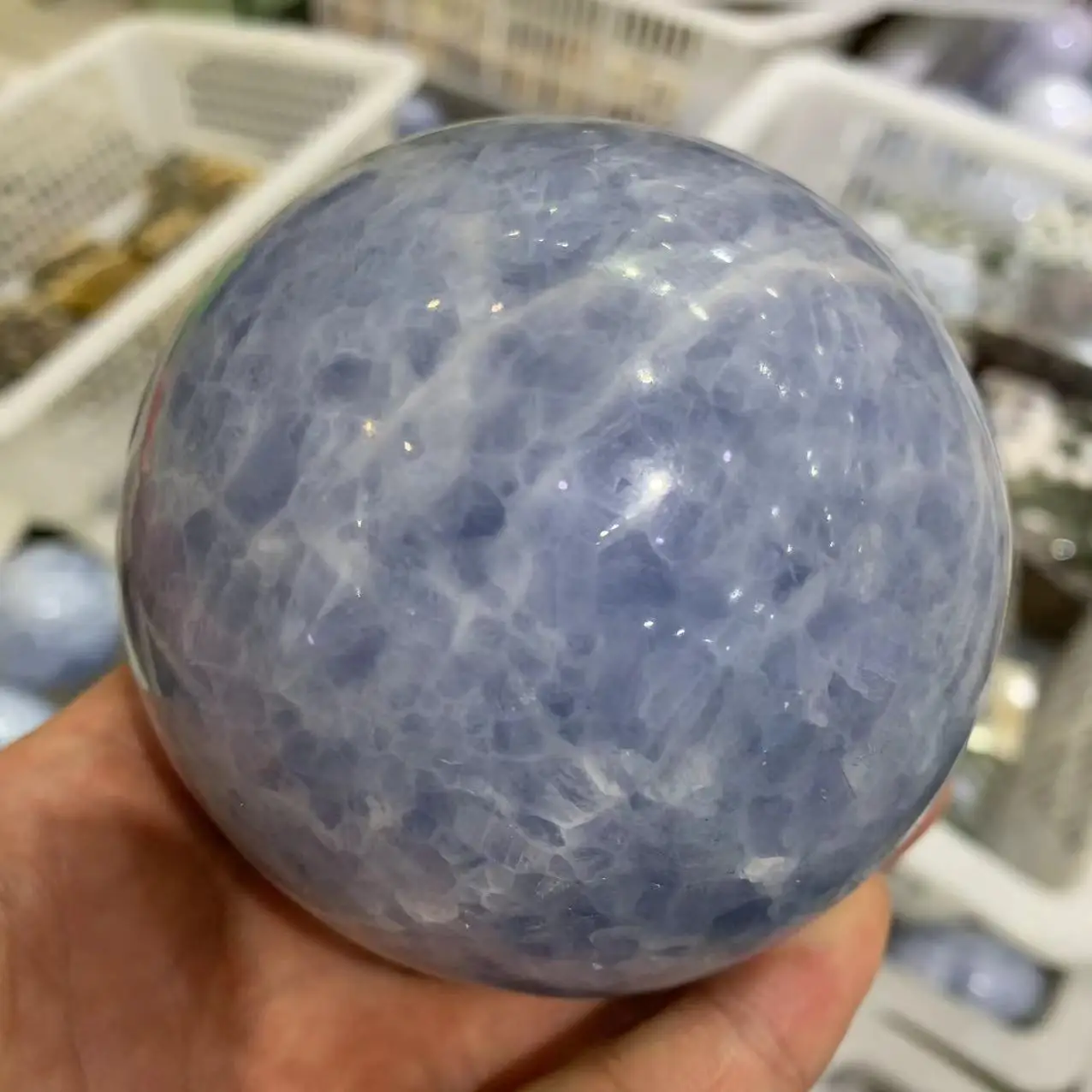 Natural Blue Calcite Gemstone Sphere Celestine Quartz Healing Stone Ball Crystal Home Deco 6